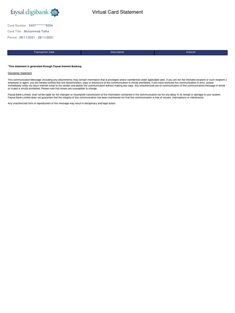 Virtual Card Statement 11/2021 | PDF