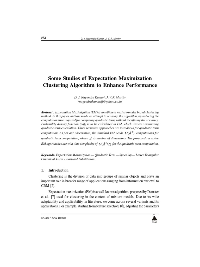 Some Studies of Expectation Maximization Clustering Algorithm To ...