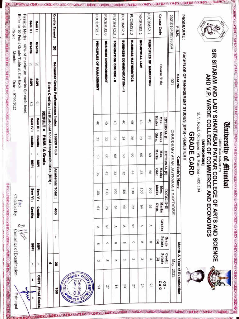 Bsc Sem 2 Result