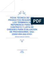 Ficha Técnica de Los Productos Requeridos, Los Términos de Referencia para El Contrato y Lista de Chequeo para Evaluación de Proveedores. GA2-220501094-AA2-EV01