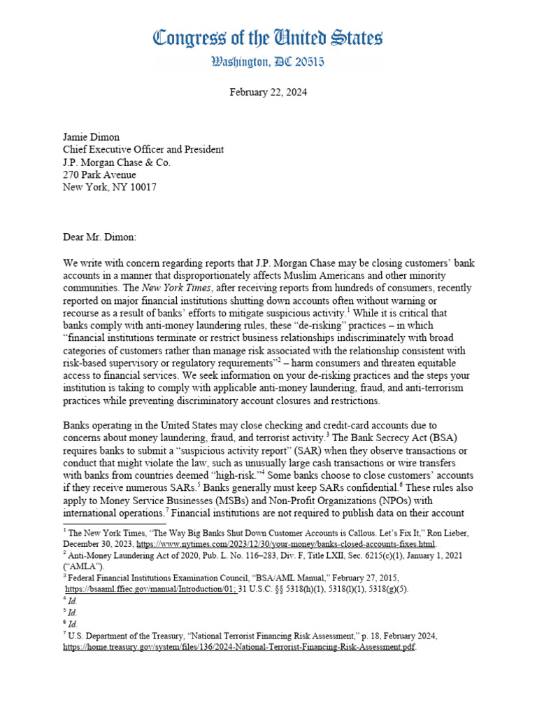 Letter From Senator Warren and Representative Omar To Banks On De ...