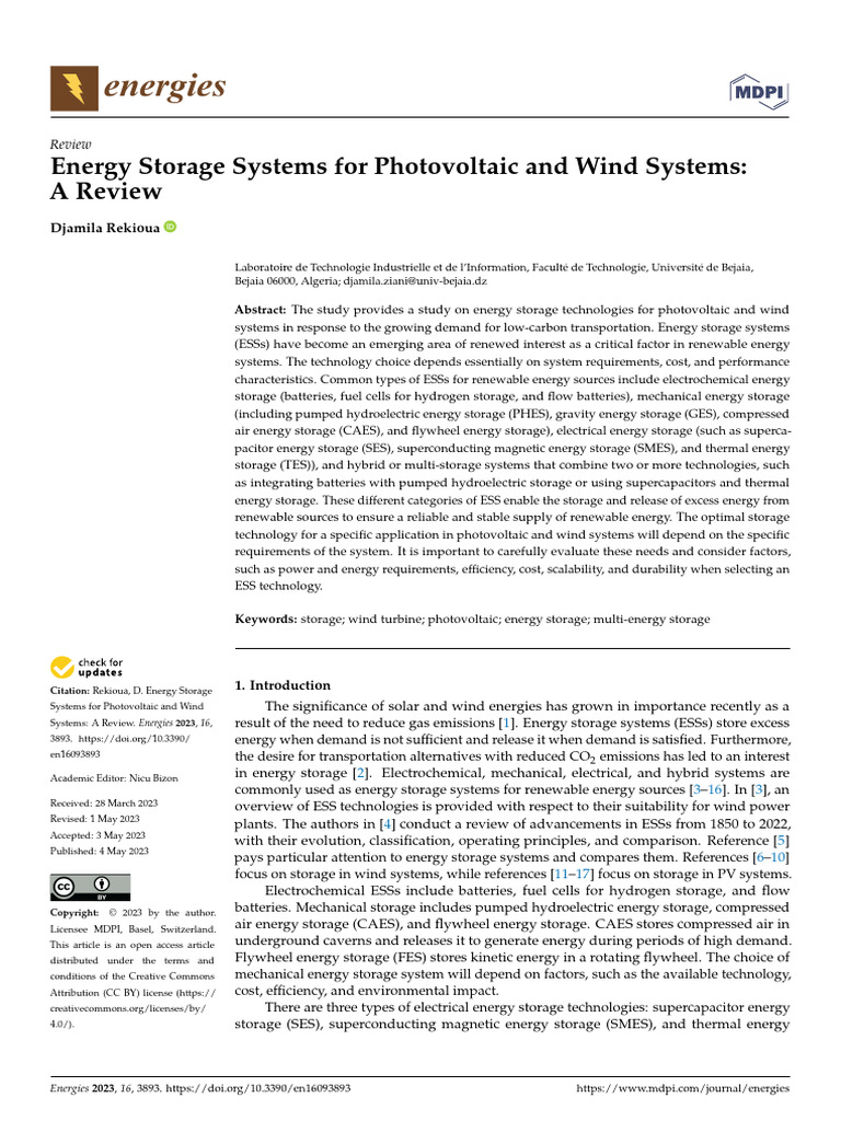 Energies 16 03893 v2 1 | PDF | Energy Storage | Wind Power