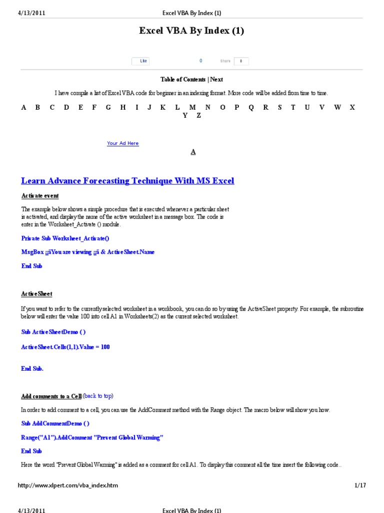 Excel VBA by Index (1 | PDF | Microsoft Excel | Subroutine