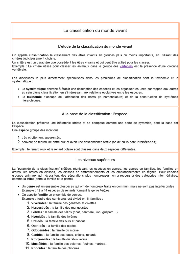 Classification des êtres vivants | PDF | Espèces | Taxonomie