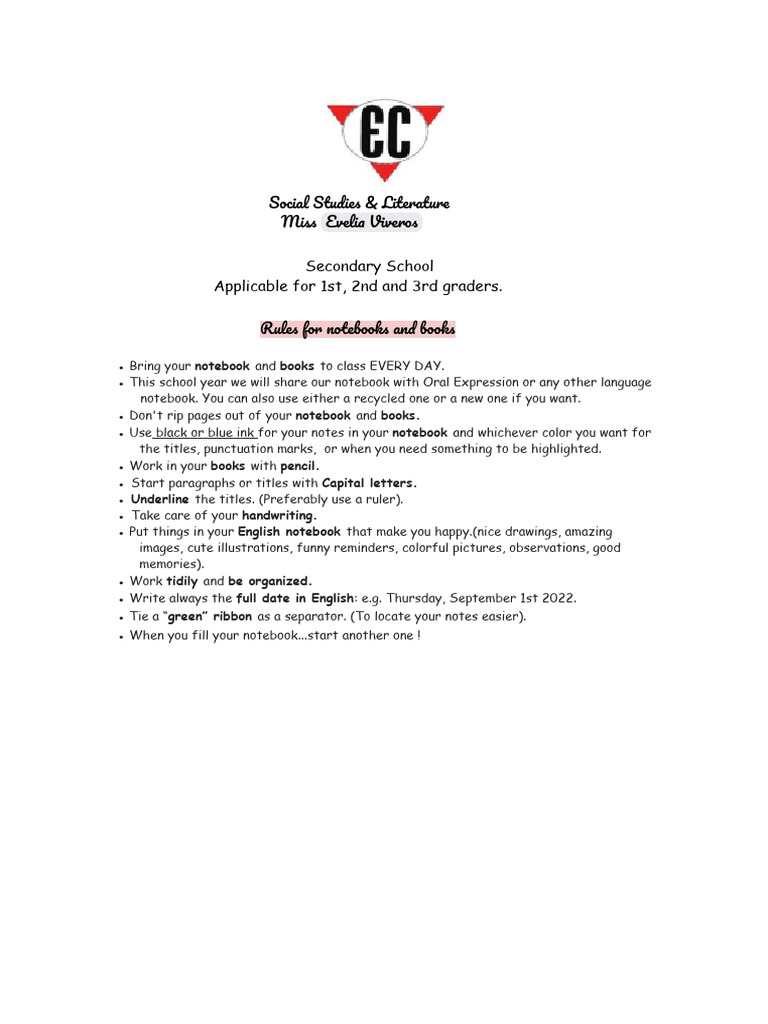 Notebook Rules for Students | PDF