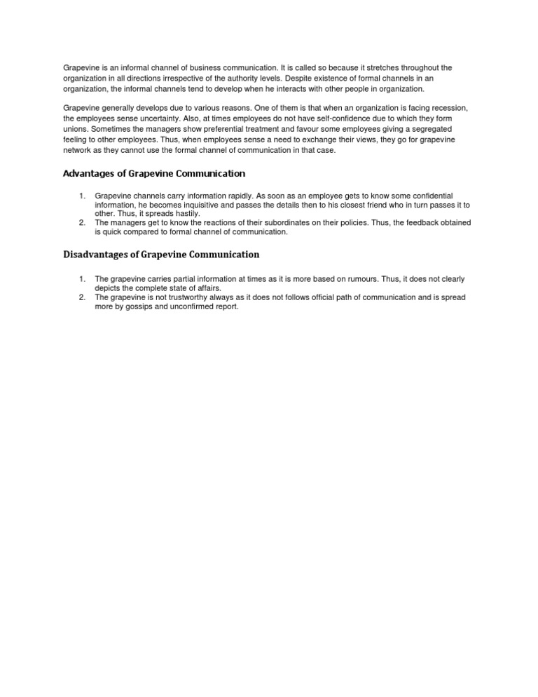 Grapevine Communication: Pros and Cons | PDF