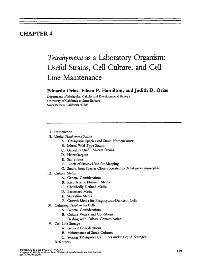 Chapter 4 Tetrahymena As A Laboratory Organism Useful Strains, Cell ...