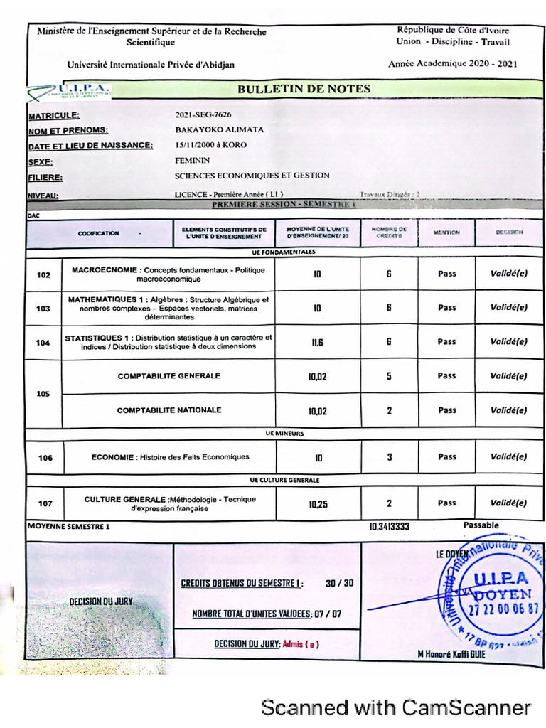Documents D’inscription/ Attestations/Relevés De Notes – RKIF
