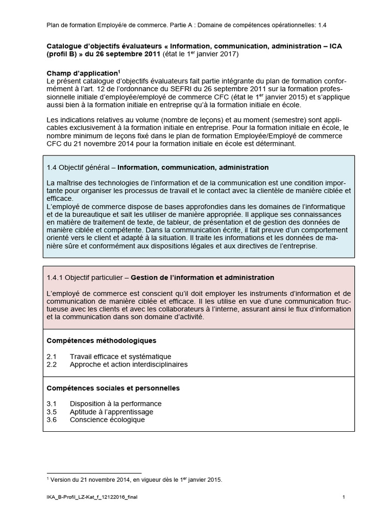Formation Employé de Commerce: Compétences ICA | PDF | Logiciel ...