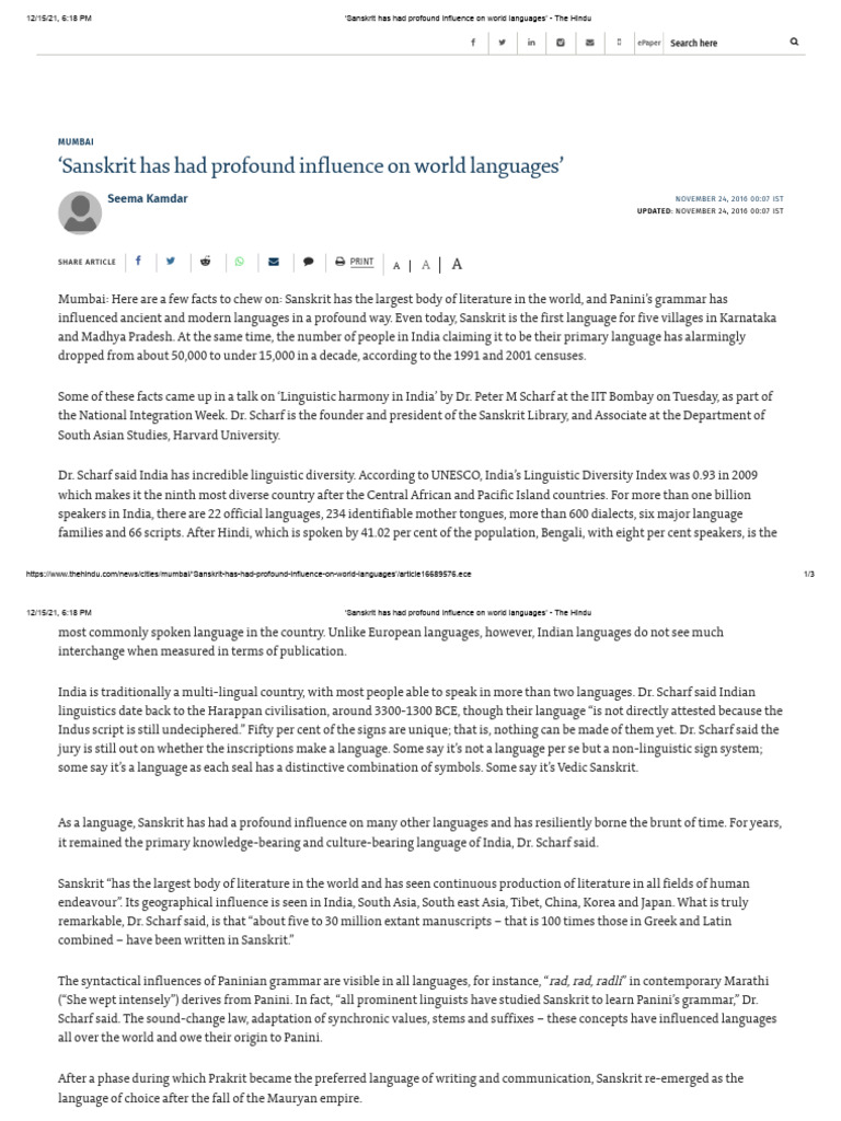 Sanskrit Has Had Profound Influence On World Languages | Download Free ...