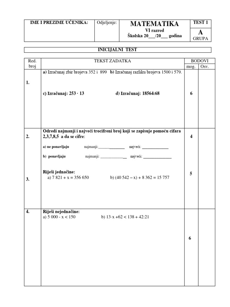 6-RAZRED 17.09.konačni Test | PDF