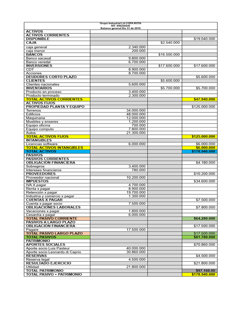 Balance General y Estado de Resultados 2019 | PDF | Hoja de balance ...