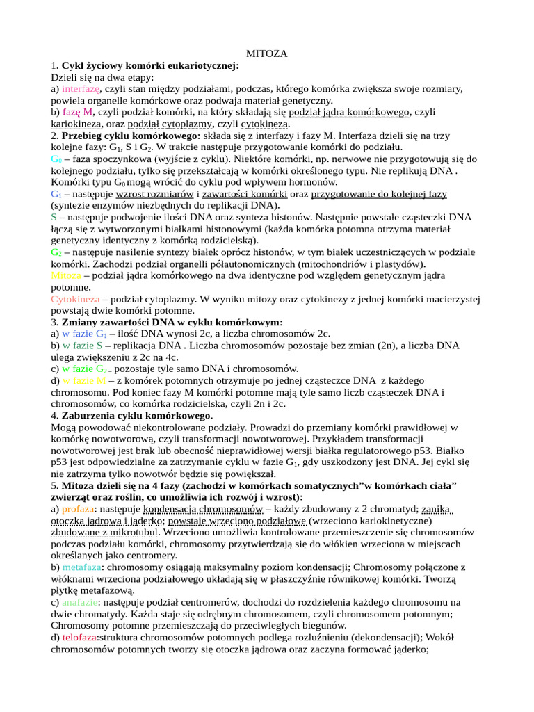 Mitoza I Mejoza Test Klasa 8 Mitoza i Mejoza | PDF