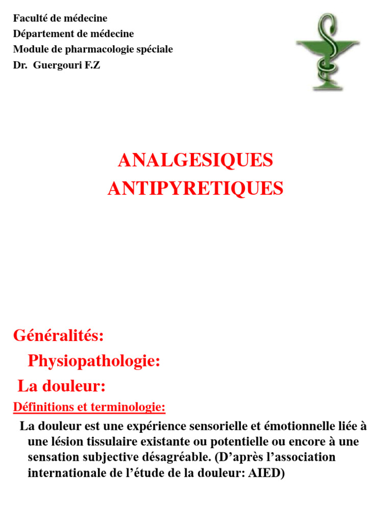 Médicaments Analgésiques et Antipyrétiques | PDF | Antalgique | Morphine
