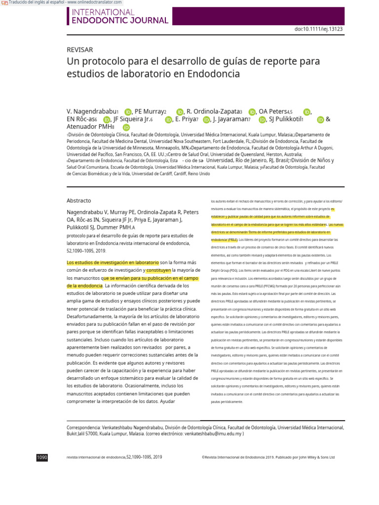 Guías PRILE para estudios en endodoncia | PDF | Laboratorios | Experimentar