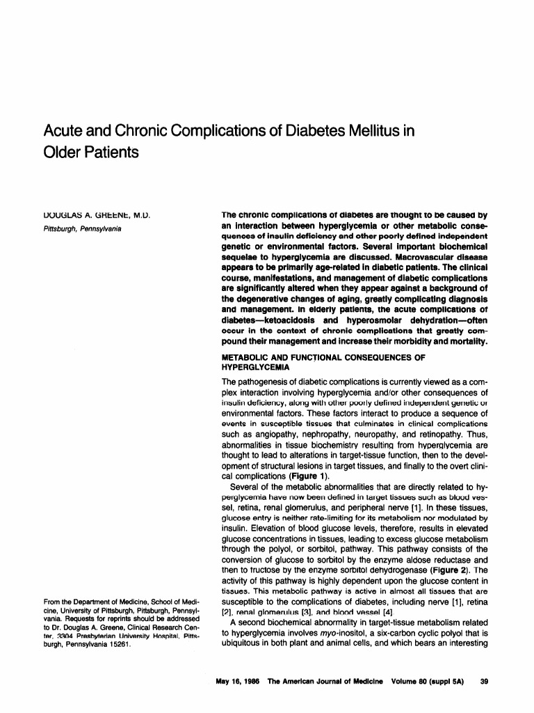 Acute and Chronic Complications of Diabetes Mellitus in Older Patients ...