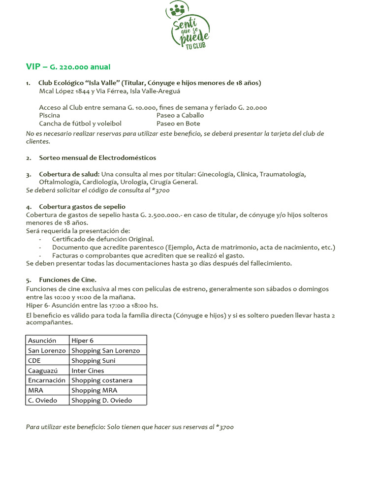 BENEFICIOS DE Empresas VIP | PDF