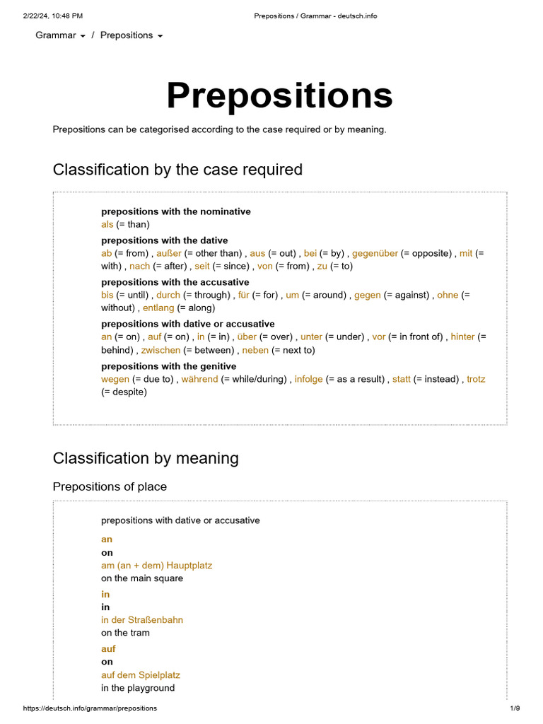 Prepositions in German Grammar Guide | PDF | Semiotics | Language Mechanics