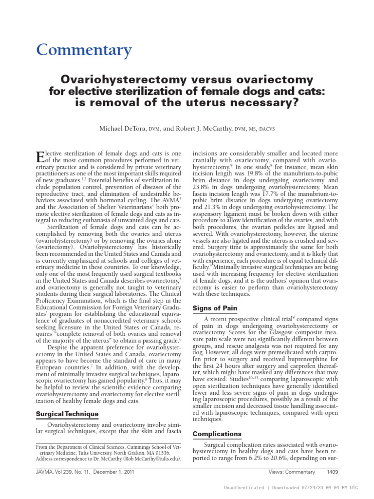 Seminario 7 Ovariohysterectomy Versus Ovariectomy For Elective ...