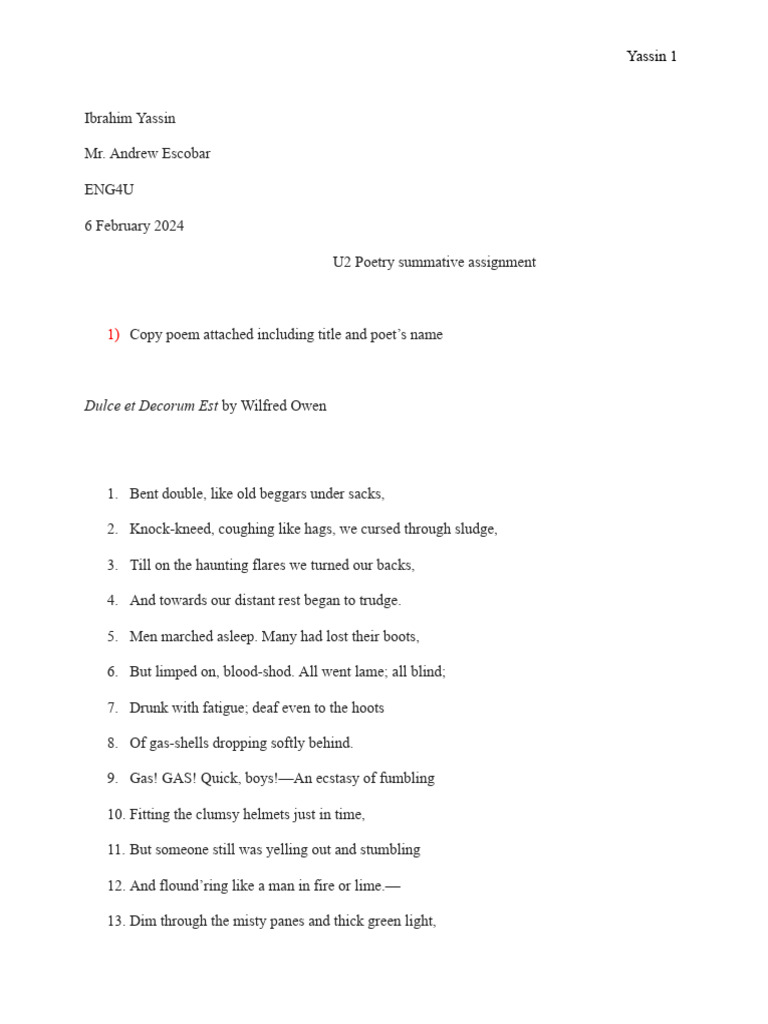 U2 poetry unit assignment pdf poetry