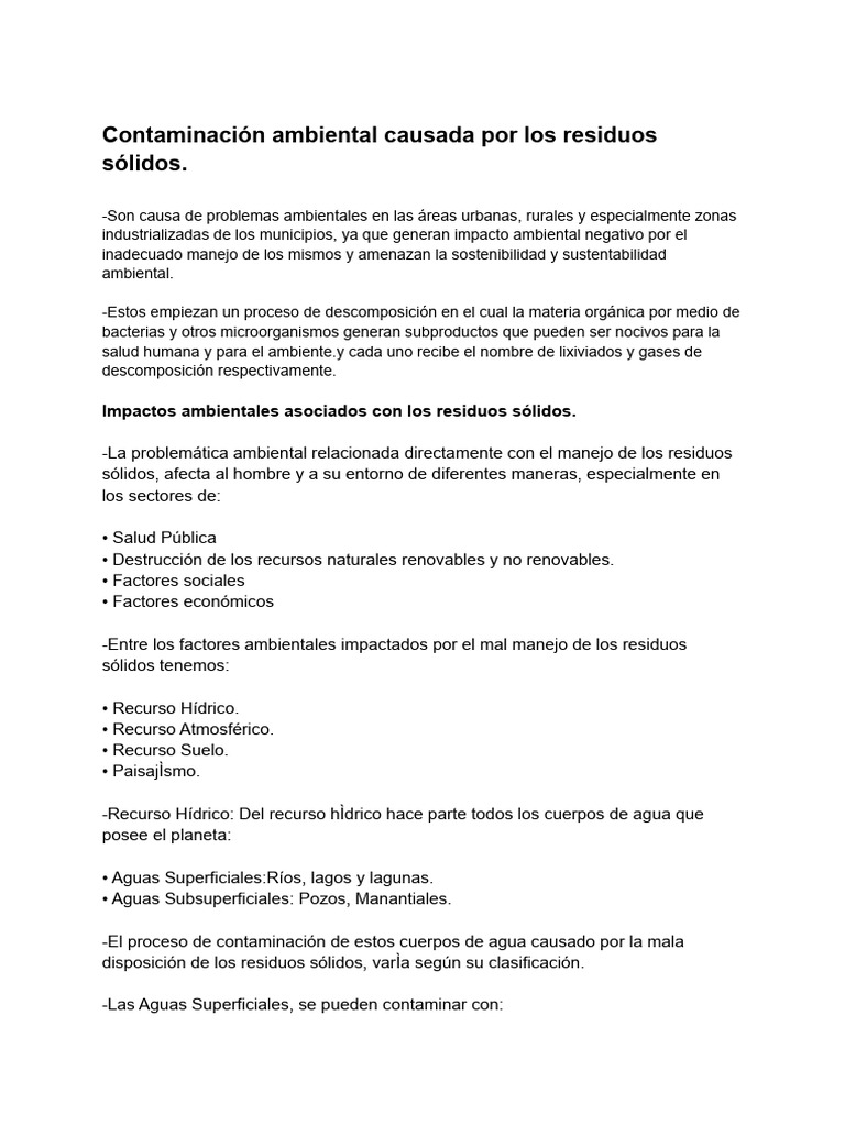 Impacto de Residuos Sólidos en el Ambiente | PDF | Entorno natural | Agua