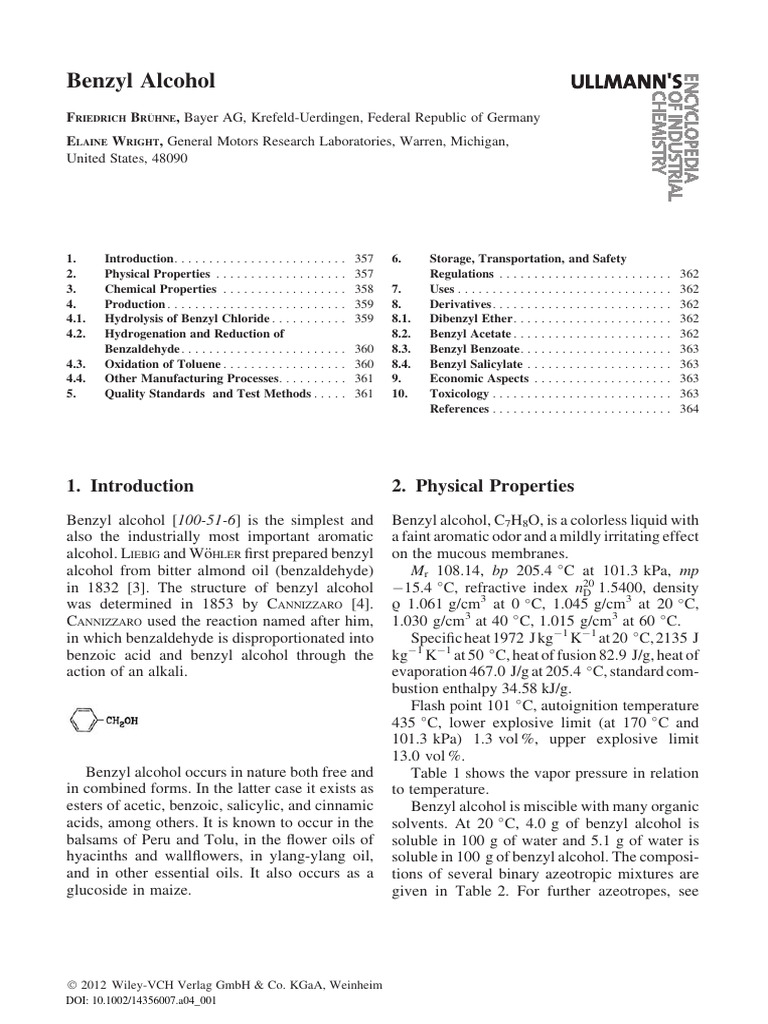 Ullmann S Encyclopedia of Industrial Chemistry 2000 Brühne Benzyl