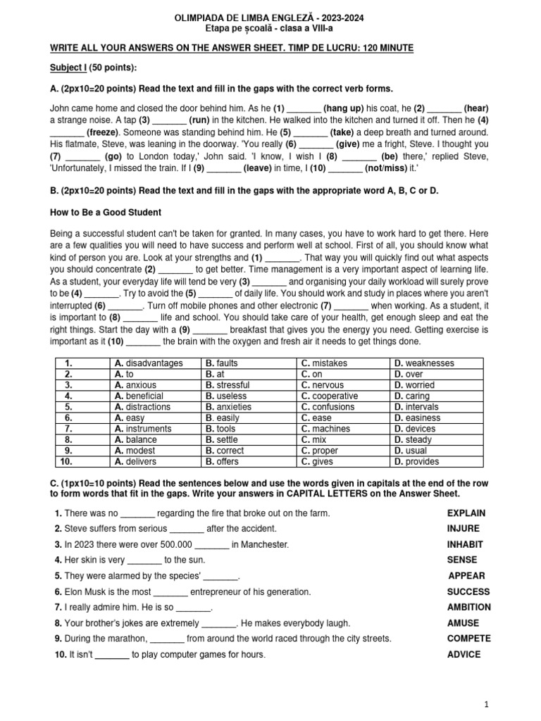 SUBIECTE Olimpiada Engleza 8 PDF
