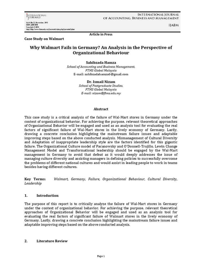 Why Walmart Failed In Germany An Analysi Pdf Walmart Leadership