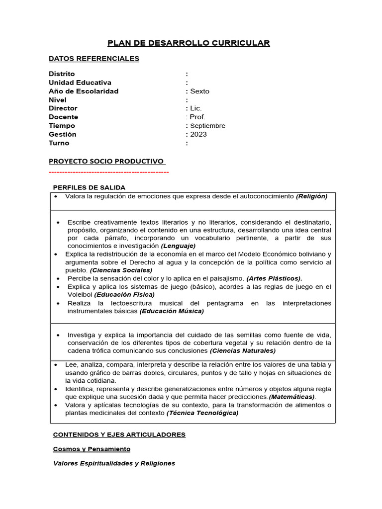 Plan de Desarrollo Curricular 6° Grado | PDF | Bailes | Exponenciación