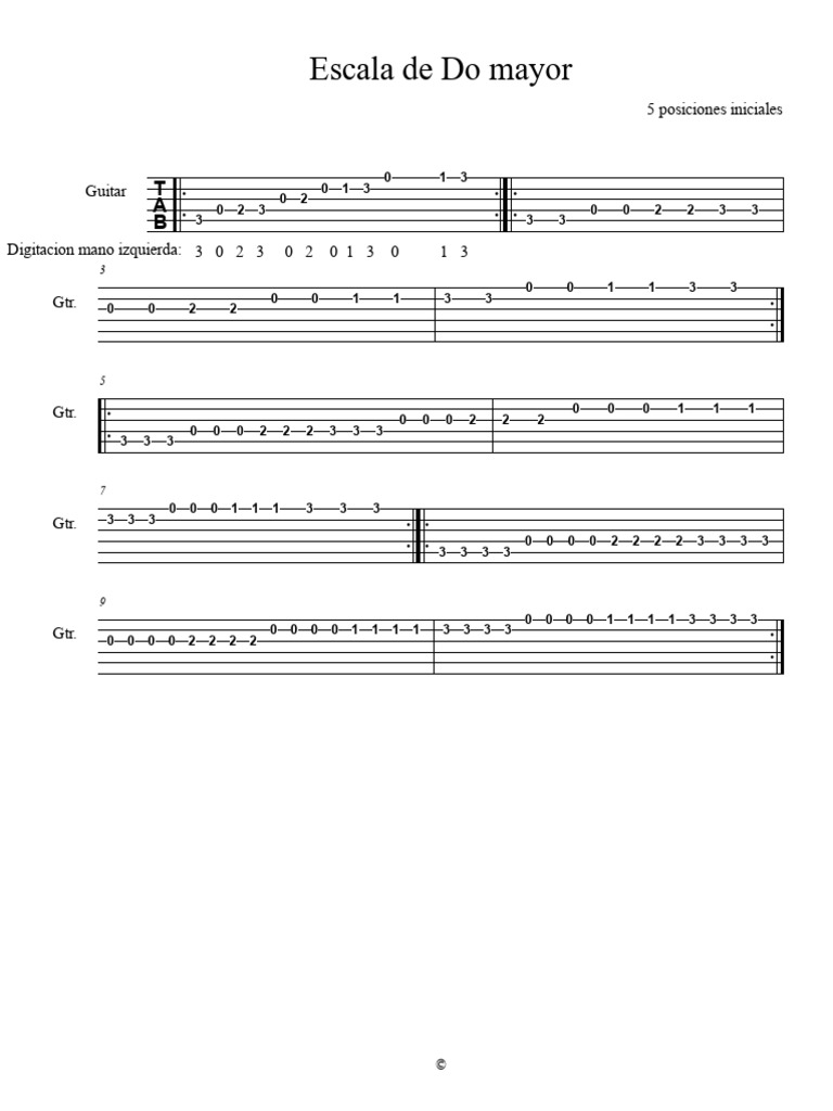 Escala de Do Mayor: Digitación en Guitarra | PDF | Teoría musical