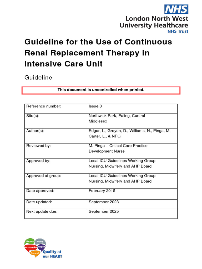 CRRT Guidelines for ICU Care | PDF | Clinical Medicine | Medical ...