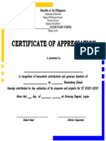 Cert of Appreciation - Donor