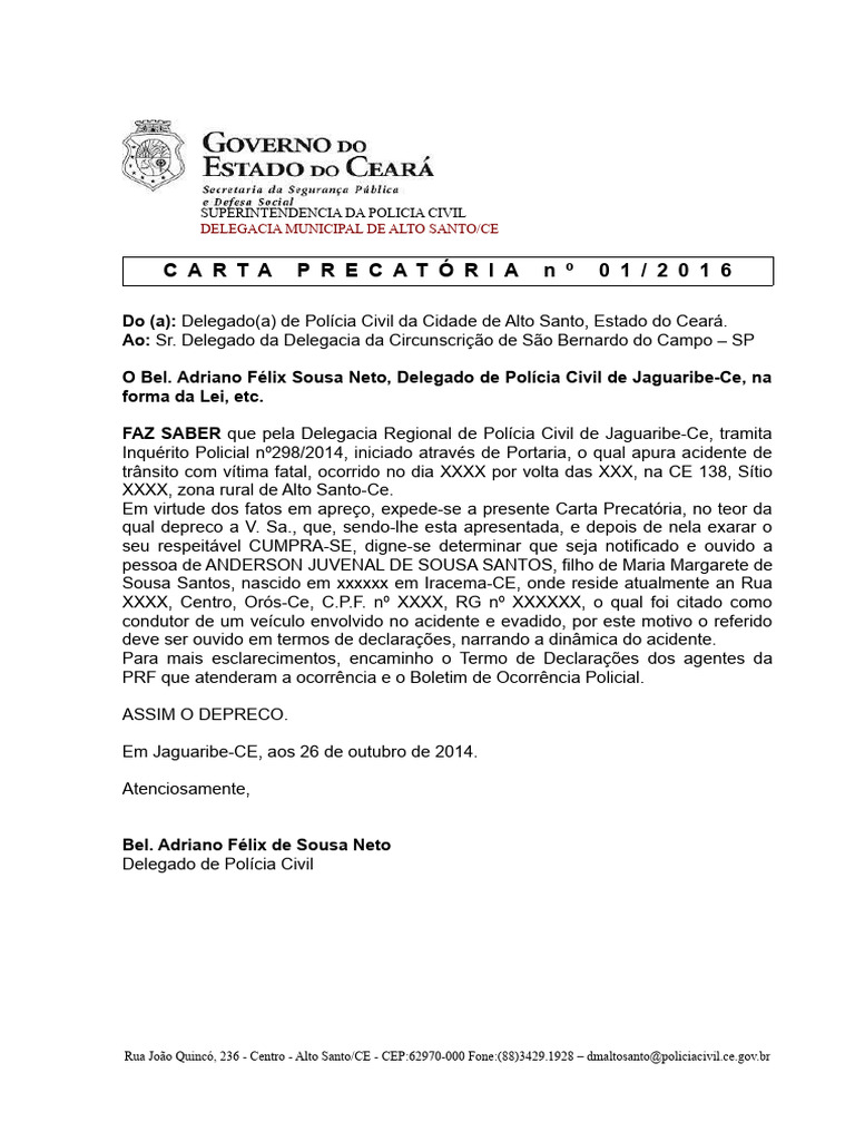 Carta Precatória - Inquérito Policial | PDF | Ciências Sociais | Direito