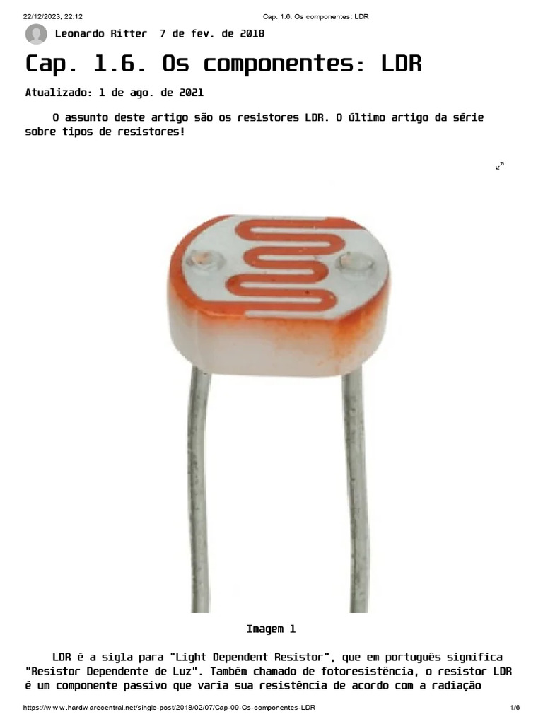 Funcionamento e Tipos de LDR | PDF | Luz | Resistência elétrica e ...