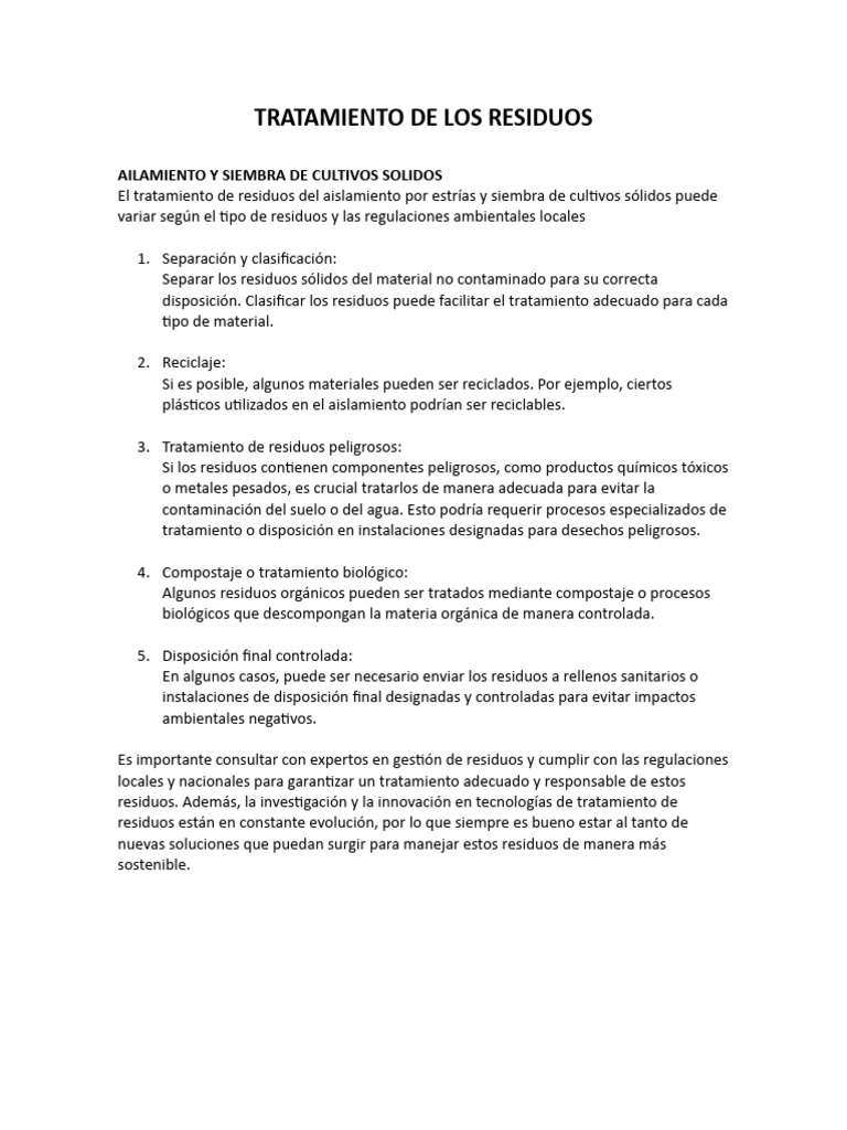 Tratamiento de Los Residuos | PDF | Residuos | Gestión de residuos