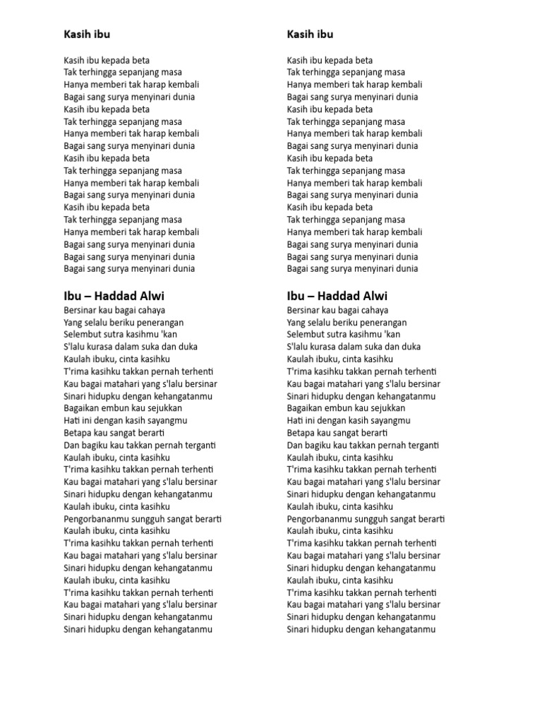 Lirik Lagu Kasih Ibu Sepanjang Masa | PDF | Seni | Agama & Spiritualitas
