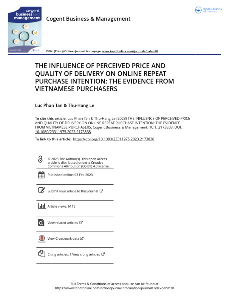The Influence of Perceived Price and Quality of Delivery On Online ...
