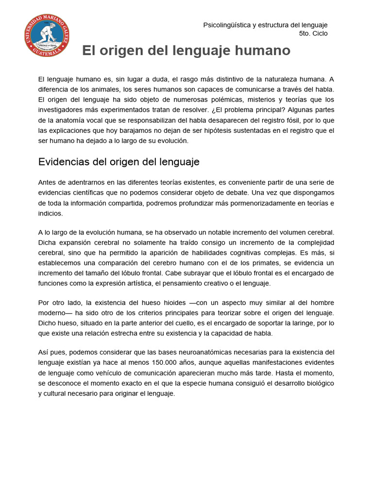 El Origen Del Lenguaje Humano Descargar Gratis Pdf Origen Del