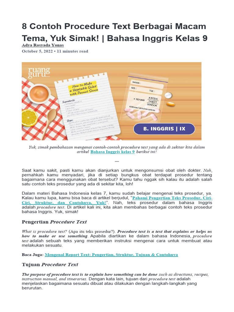 8 Contoh Procedure Text Berbagai Macam Tema | PDF