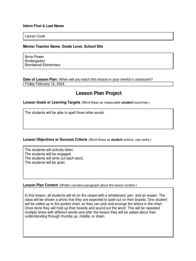 Internship Ccss Lesson Plan Template 4 PDF Lesson Plan Teachers