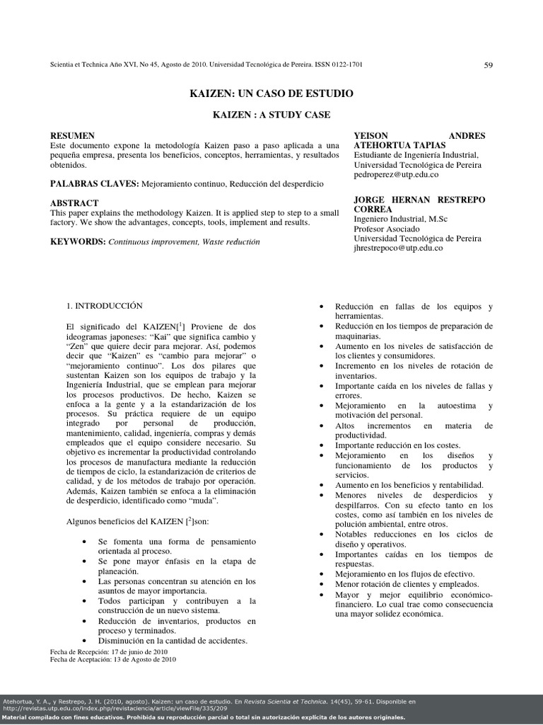 14) Atehortua, Y. A., y Restrepo, J. H. (PP 59-61) (2010) - Kaizen - Un