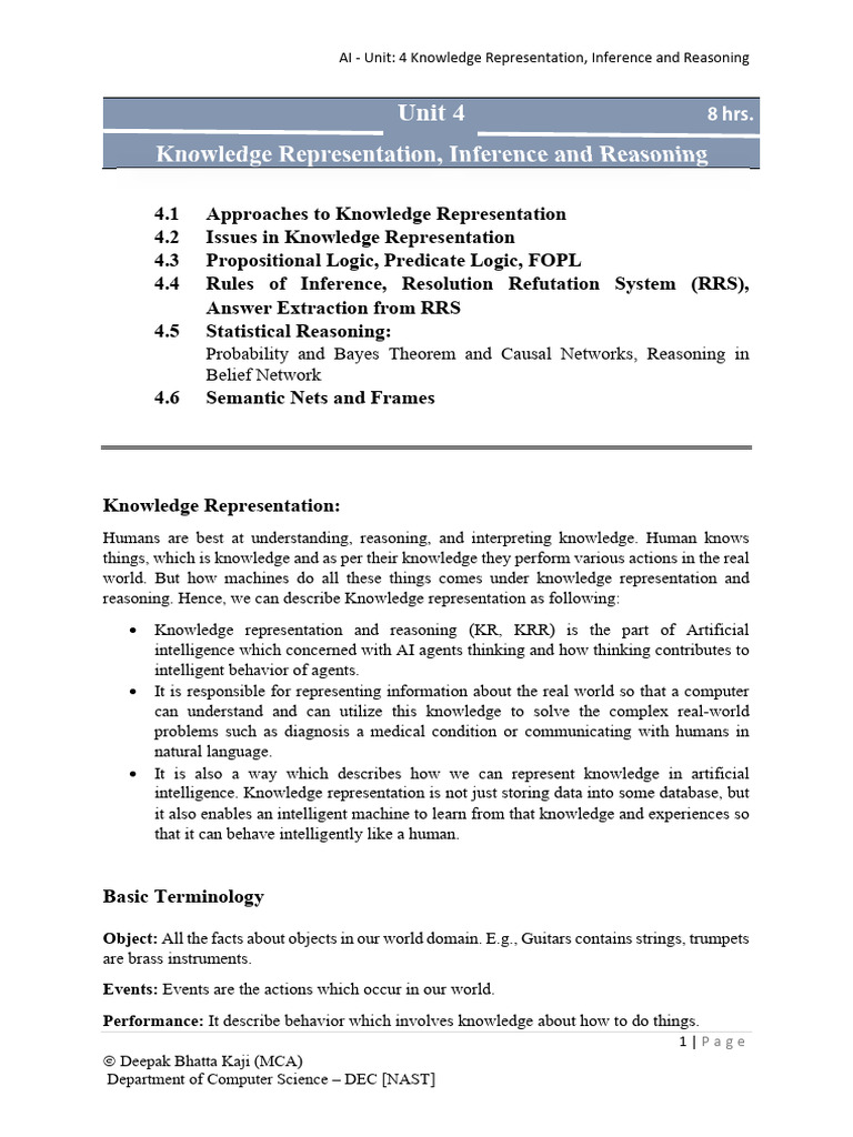 Unit 4 Knowledge Representation, Inference and Reasoning-1 | PDF ...