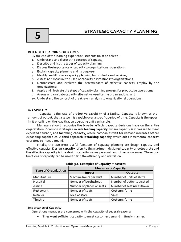 Strategic Capacity Planning Overview | PDF | Business | Business Economics