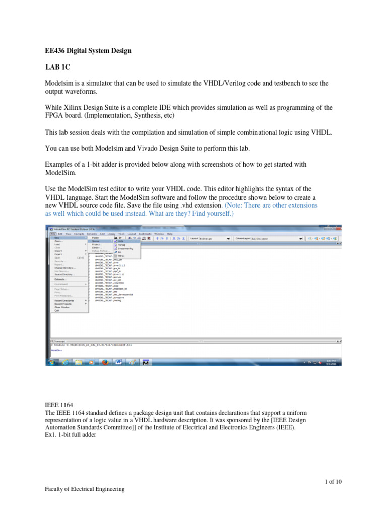 VHDL Full Adder Simulation Guide | PDF | Vhdl | Digital Electronics