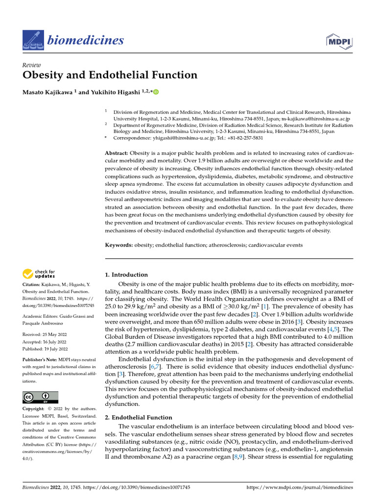Obesity and Endhotelial Dysfunc | PDF | Endothelium | Obesity