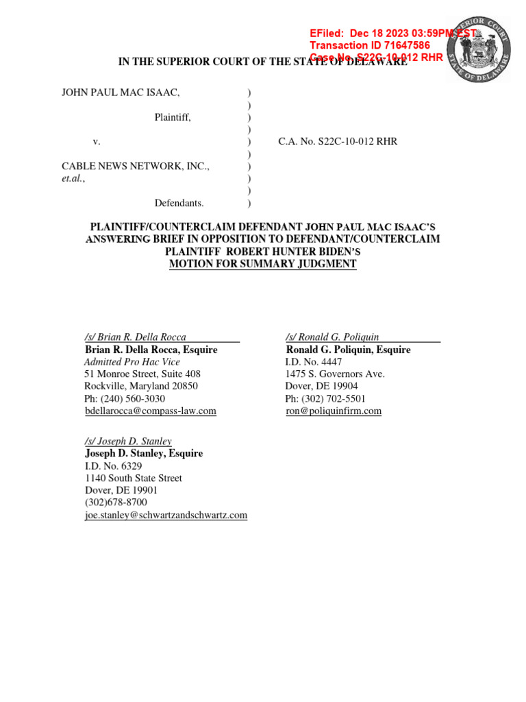 Summary Judgement, Answering Brief PDF Defamation Summary Judgment