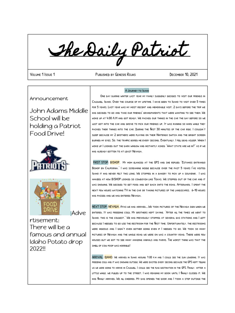 Newspaper Project Template | PDF