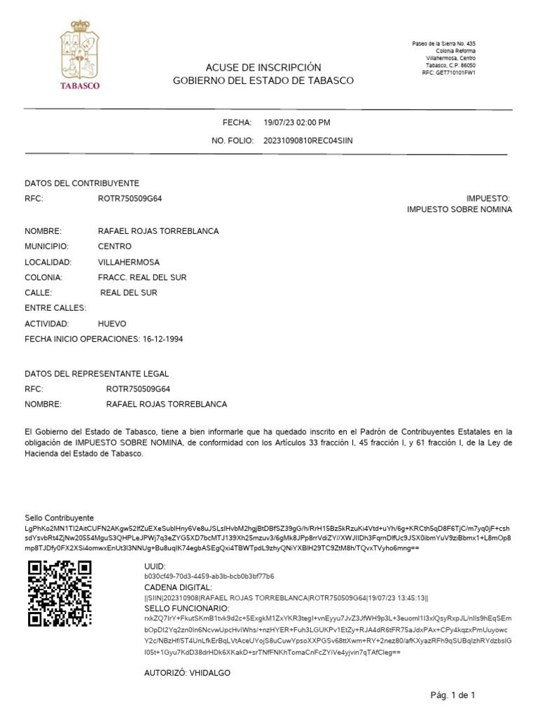 Acuse de Inscripción Gobierno Del Estado de Tabasco | PDF | Gobierno
