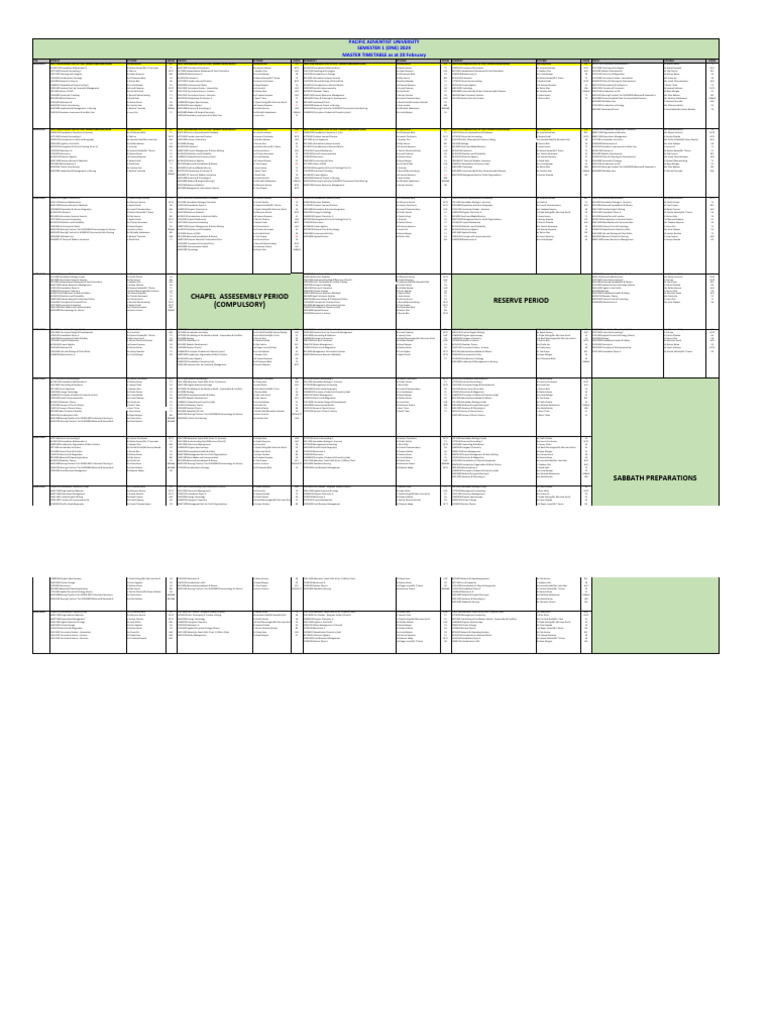 Pacific Adventist University 2024 Timetable | PDF