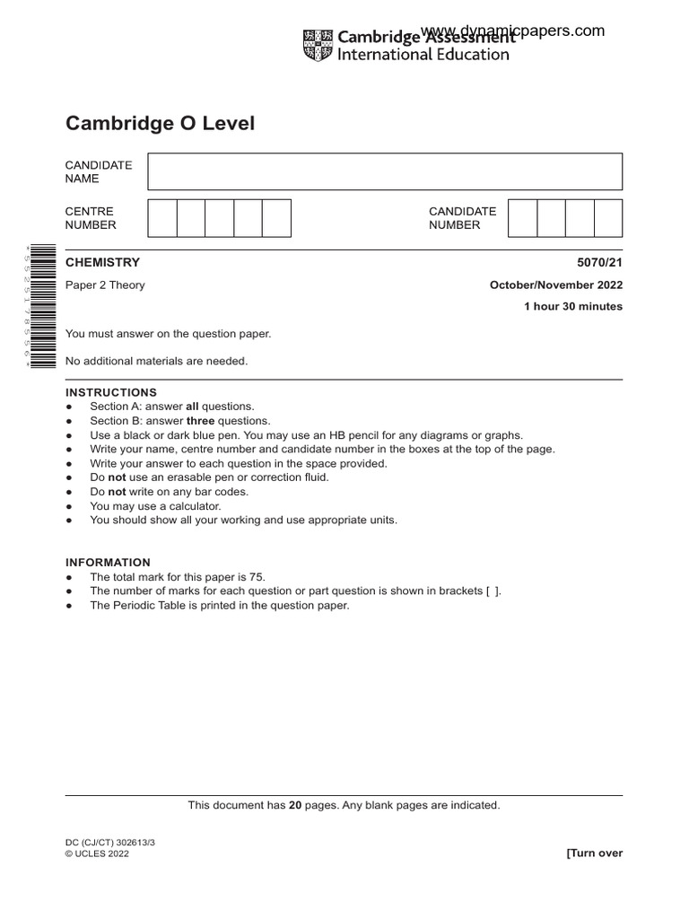 Cambridge O Level CHEMISTRY 5070 21 PDF Chemical Reactions Alkene